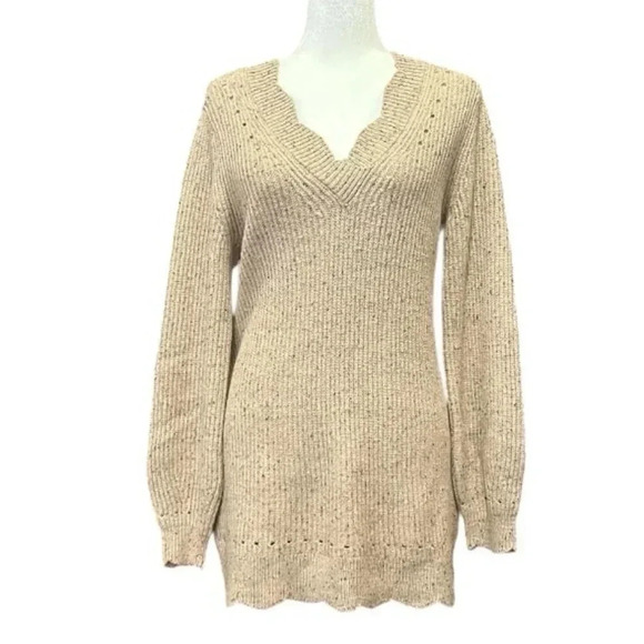 Soft Surroundings Elani Scalloped Edges Knit Sweater Tan Size Small - Picture 6 of 15